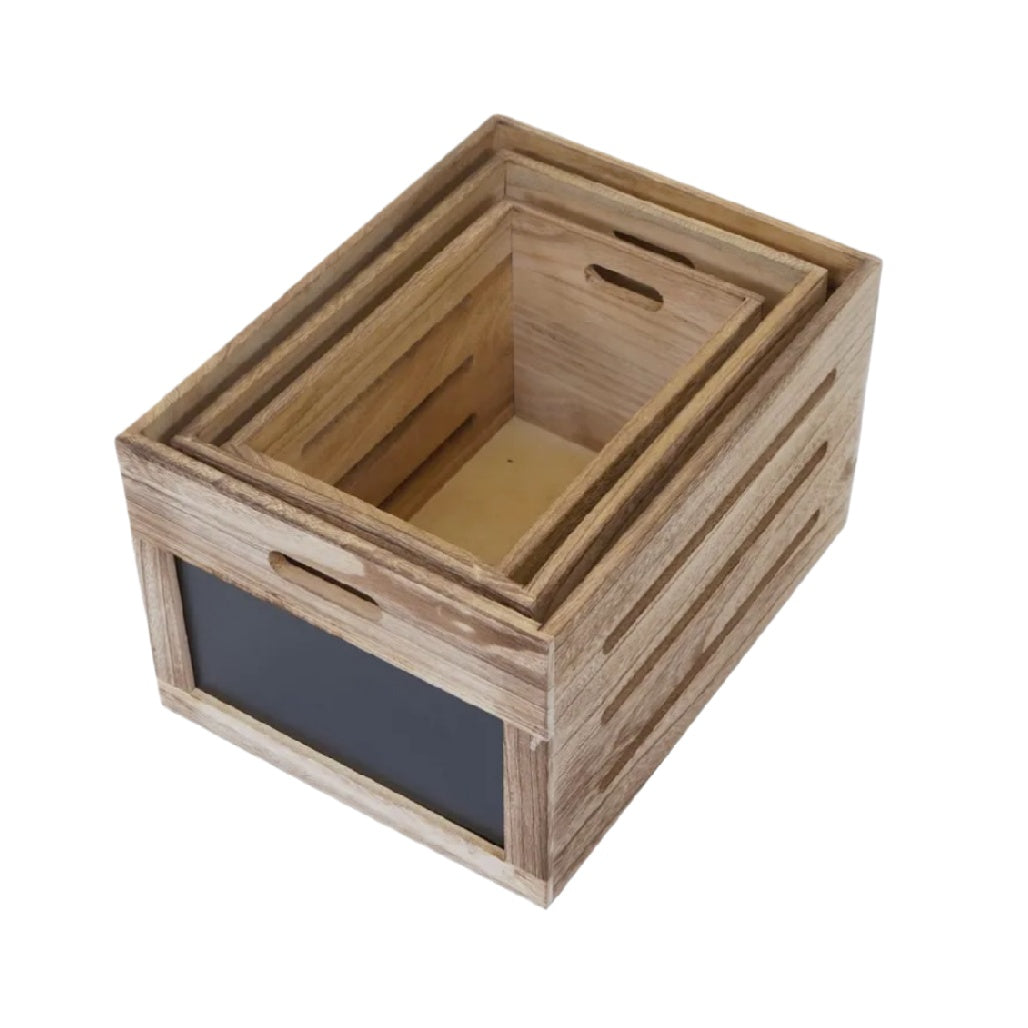 Stackable Wooden Storage Crate with Chalkboard Label Panel
